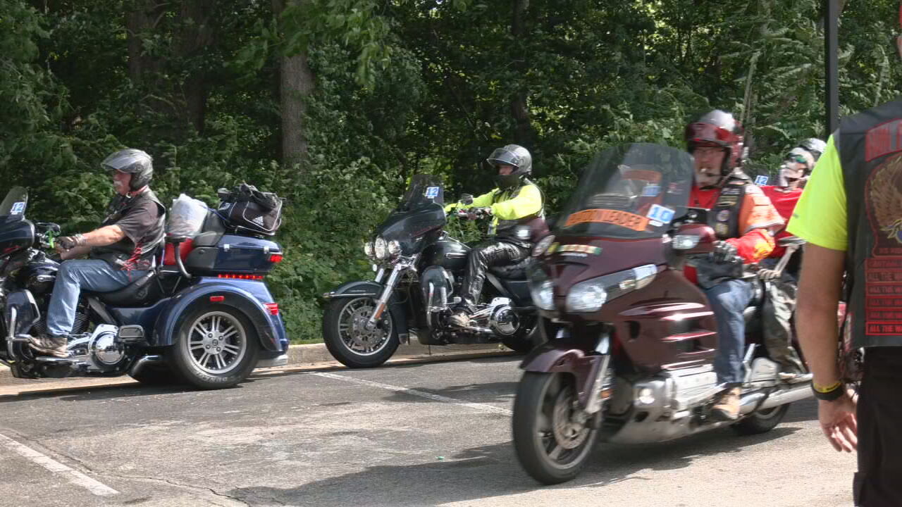 Riders with the 'Run for the Wall' motorcycle caravan visit Louisville's VA Hospital